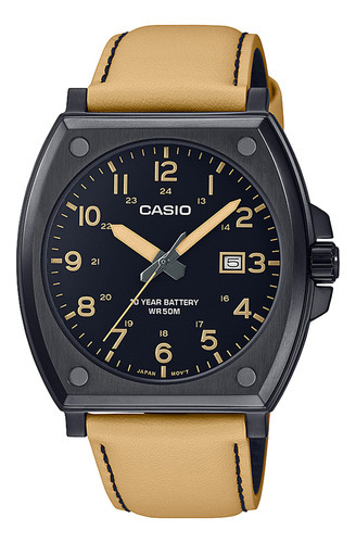 Reloj Casio Mtp-e715l-5a Enticer Analogo Correa De Cuero Color de la correa Beige Color del bisel Negro Color del fondo Negro