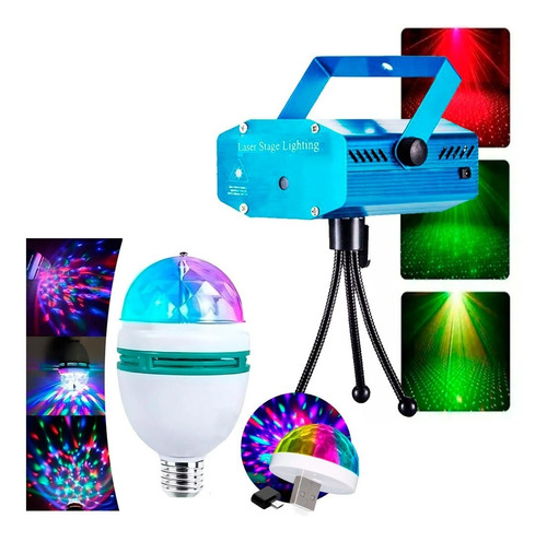 Combo Fiesta De Laser + Foco Led Giratorio + Foco Led Small