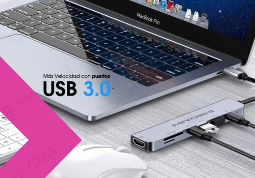 Imagen 2 de 10 de Adaptador Usb C Macbook Pro Air Hub Cable Hdmi 4k 7 En 1