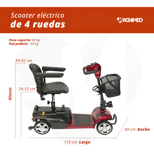 Silla De Ruedas Lujo Scooter 4 Ruedas Color Negro