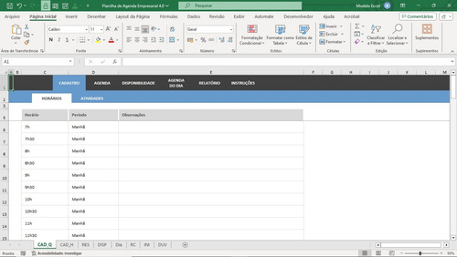 Planilha De Controle De Agenda Empresarial 4.0