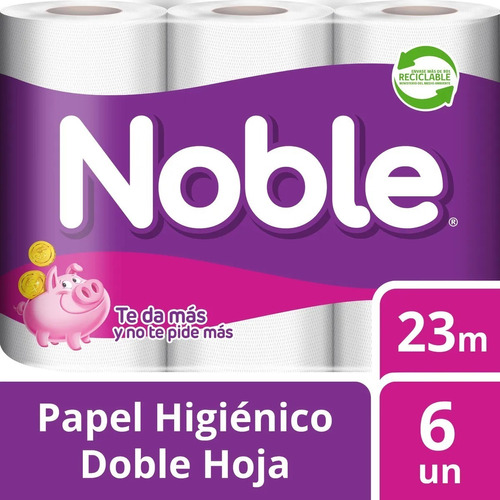 Papel Higiénico Noble Doble Hoja 6 Un 23 Mt Lv