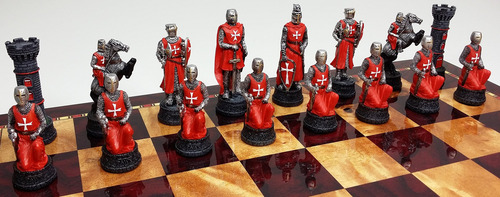 Juego De Ajedrez De Caballero Guerrero Medieval Rojo Y Azul