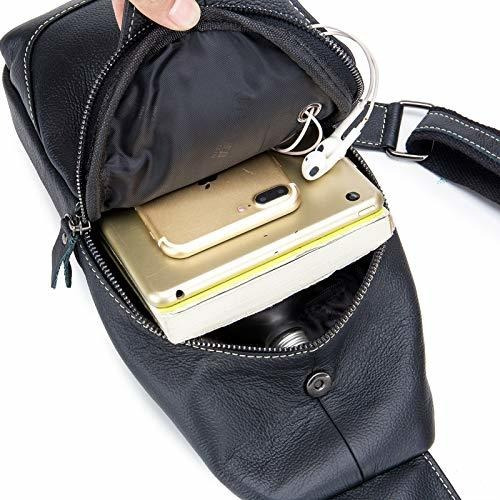 Imagen 6 de 7 de Cuero Genuino Mens Pecho Bolsa Casual Crossbody Bolso Hombr