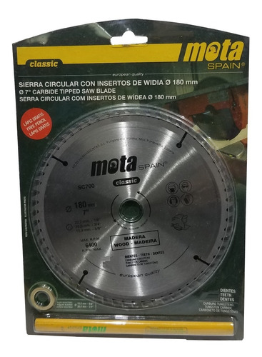 Disco Mota Cortar Madera 180mm 60dientes + Lapiz Carpintero