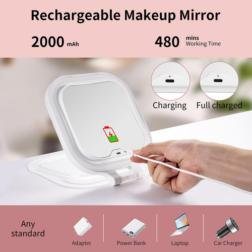 Espejo De Tocador De Maquillaje De Viaje Recargable Con