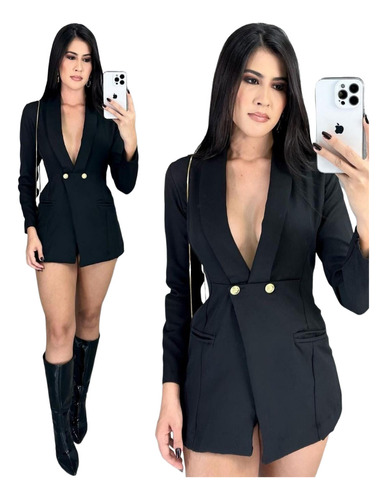 Conjunto Feminino Blazer E Shorts Manga Longa Lançamento