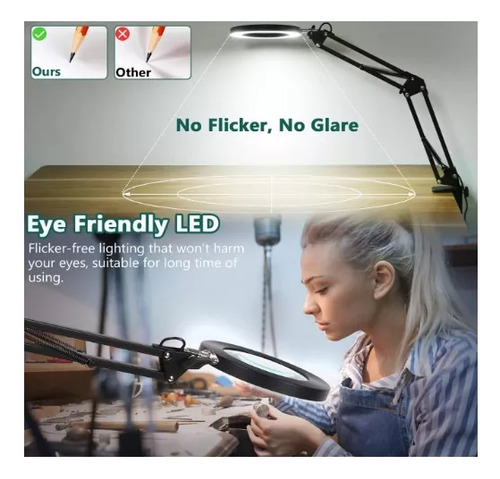Lámpara Lupa Aumento Lente Circular Luz Led Soporte 2en1