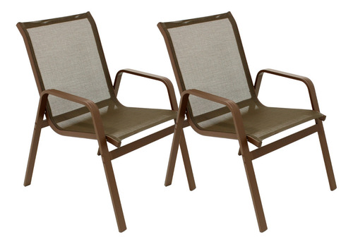 Kit 2 Poltronas Cadeira Em Aluminio E Tela Sling Cor Marrom
