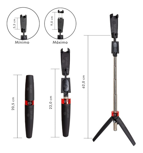 Imagem 5 de 8 de Tripé Celular Bastão Selfie Com Rotação Bluetooth Modelo Y11
