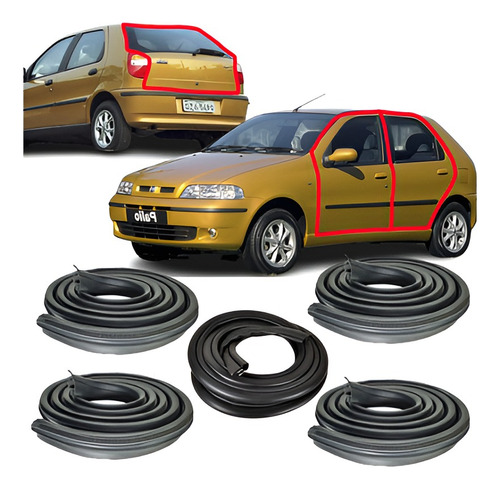 Jogo 4 Borrachas Portas E 1 Mala Fiat Palio Fire Elx 2003