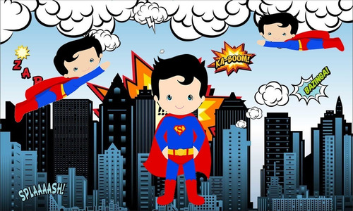 Banner Painel Festa Super Homem Heróis Cute Baby 1,5x1m