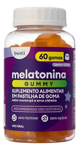 Melatonina Bwell Gummy 60 Gommys Zero Lactose Zero Açucar