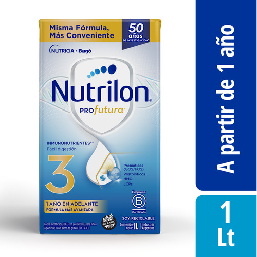 Leche de fórmula líquida sin TACC Nutricia Bagó Nutrilon Profutura 3 sabor neutro en brick de 6 de 1kg - 12 meses a 2 años