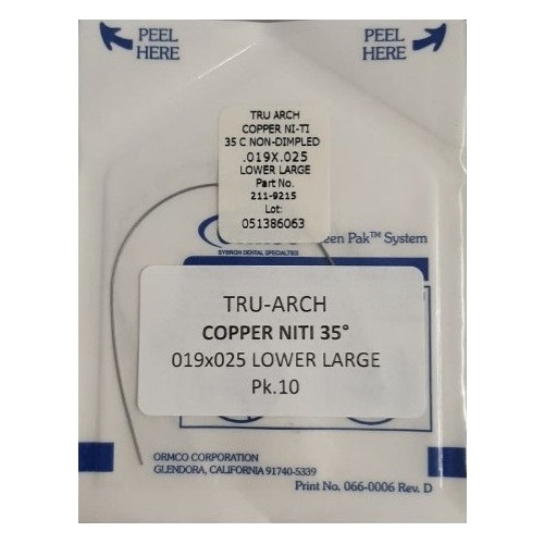 Imagen 1 de 1 de Tru-arch Arco Niticobre 35* Nd .019x.025 Inf. X 10 Unidades