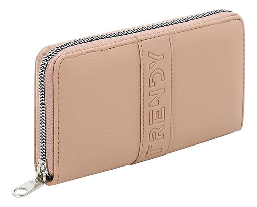 Billetera Mujer Eco Cuero Tarjetero Monedero Cierre Trendy Color Camel 18638 Diseño De La Tela Liso