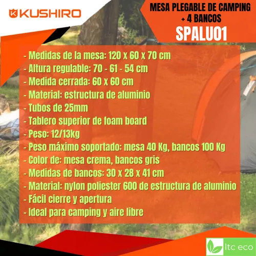 Mesa De Camping Plegable + 4 Banquetas - Valija