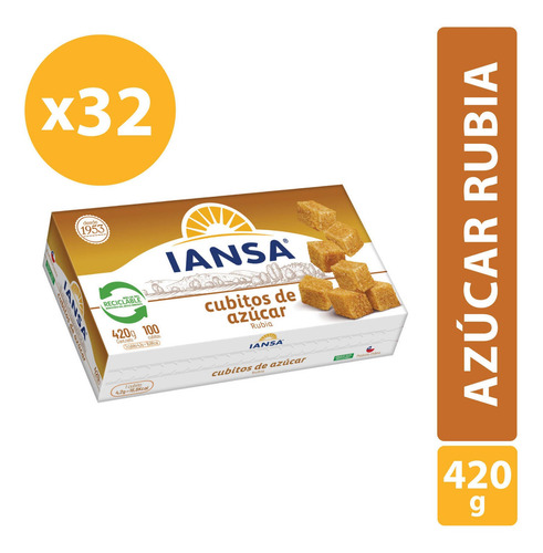 Azúcar Rubia En Cubos Iansa 420g Pack 32 Unidades