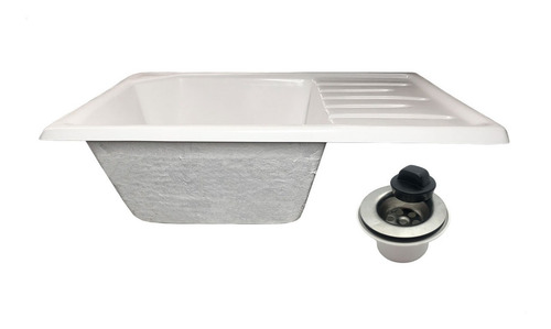 Combo Pileta De Fibra Con Mesada 75x46 Blanca + Sopapa Tapón