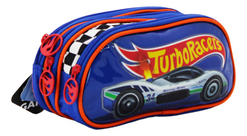 Lapicera Estuchera Escolar Triple Compartimento Turbo Racer Azul Lisa