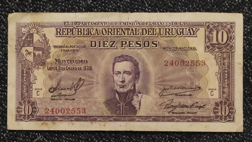 Billete 10 Pesos Uruguay 1939