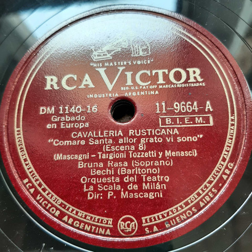 Pasta Pietro Mascagni Orq Scala 16-19 Rca Victor Tc12