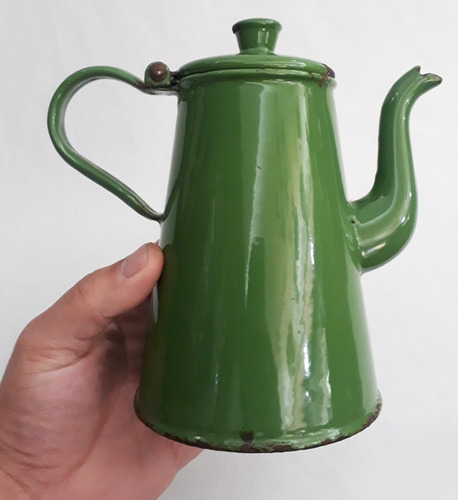 Bule Verde Antigo Raro Em Louça Ágata Ou Ferro Esmaltado
