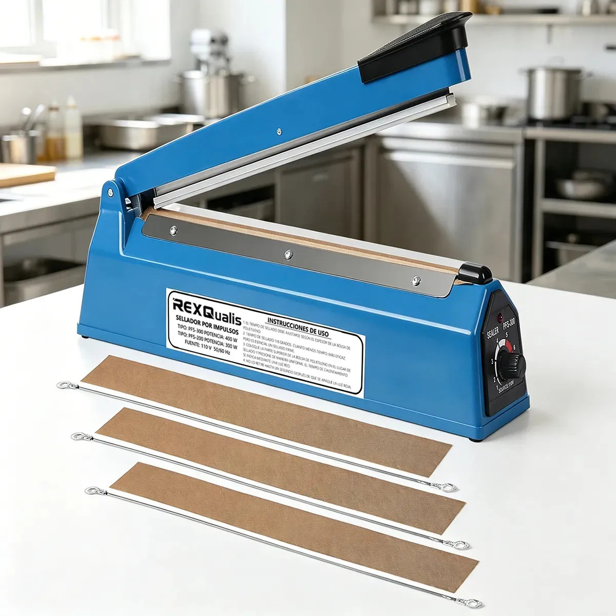 Selladora de Bolsas REXQualis 30cm 450W 8 Ajustes de Temperatura Ancho 2mm Mantenga los Alimentos Frescos Sella Plástico Mylar Polietileno/PE/PP Regalo 3 Resistencias Para Maquina 