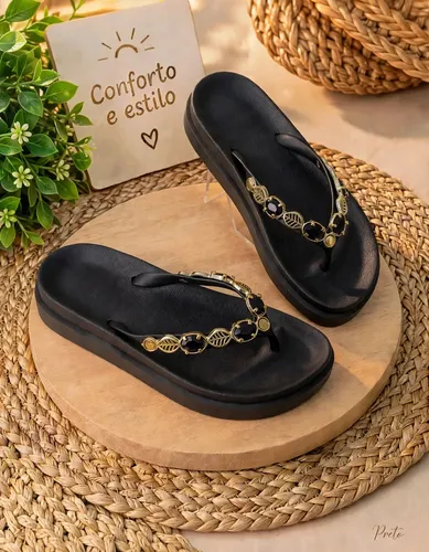 Chinelo Plataforma Com Enfeite Adulto Feminina Confortável