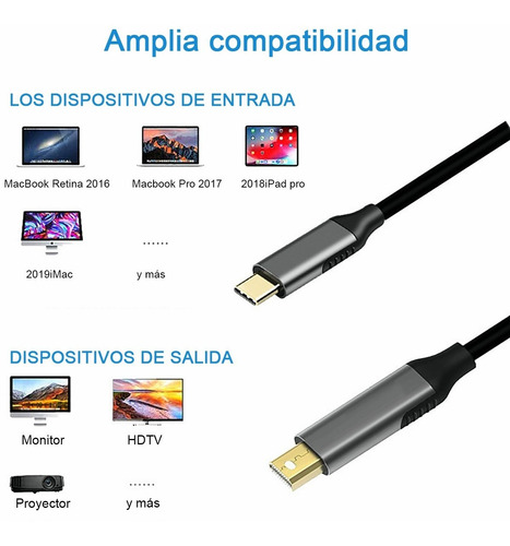Imagen 3 de 10 de Cable Tipo-c Usb 3.1 A Mini Displayport 4k A 60hz , 1.8m
