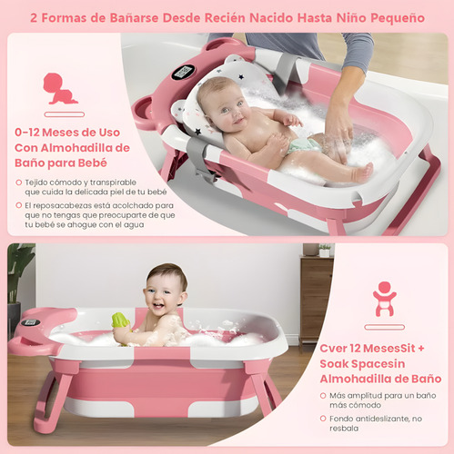 Bañera Portátil Para Bebés Con Sensor De Temperatura