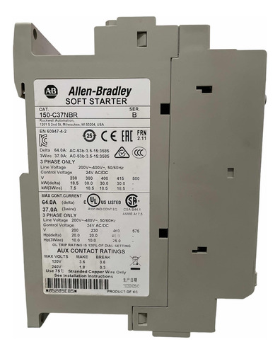 Allen Bradley 150-c37nbr Smc-3 37a Arrancador Suave (Usado)