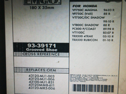 Bandas De Freno Honda Cbx500/ Cbx750