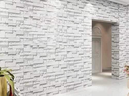 Imagen 2 de 6 de Papel Tapiz Ladrillos A Cuadros Gris Piedra Textura Moderno
