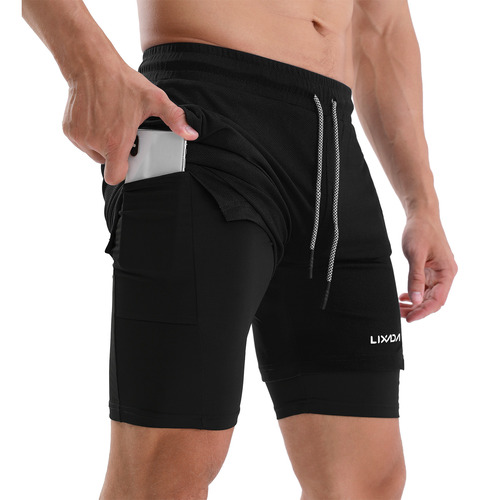 Shorts Masculinos Workout Running Lixada 2 Em 1 Com