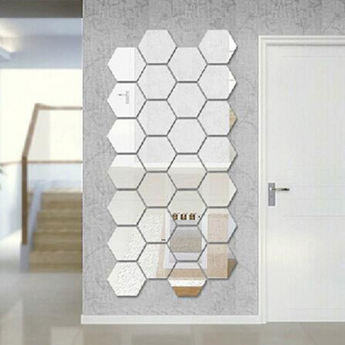 W 12 Piezas Hexagonales De Pared Adornos De Espejo Plata