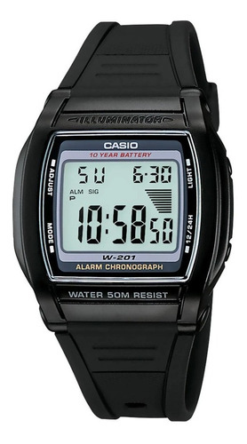 Reloj Casio Hombre W-201-1a W,r,50m Bateria De 10 Años Alarm