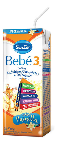 Leche de fórmula líquida sin TACC Mead Johnson SanCor Bebé 3 sabor vainilla en brick de 30 de 200mL - 2  a 4 años