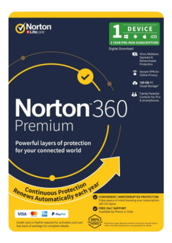 Norton Antivirus 360 Prem: 1 Dispositivo, 1 Usuario, 12 Mes