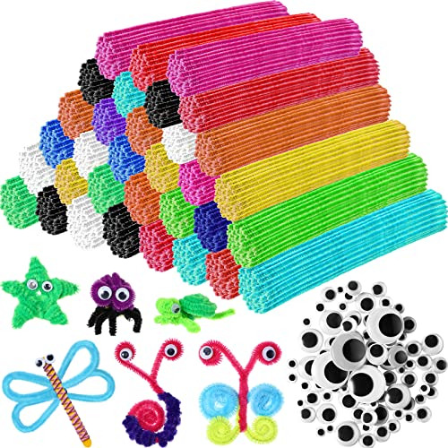 2500 Pcs Pipe Cleaners Craft Supplies Googly Eyes Kit C...