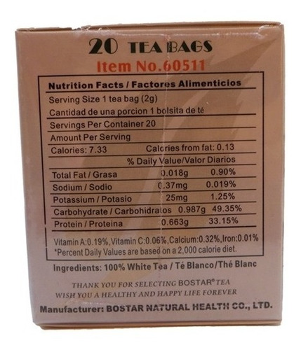Imagen 3 de 3 de Pack 3 Té Blanco Premiun 60 Bolsitas En Total