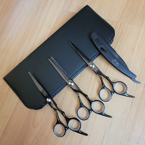 Kit 3 Tesouras Profissionais Barbeiro Fio Laser Navalhas