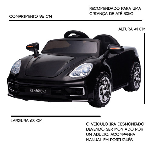 Carrinho Infantil Carro Motorizado Porsche 12v Led Som Mp3