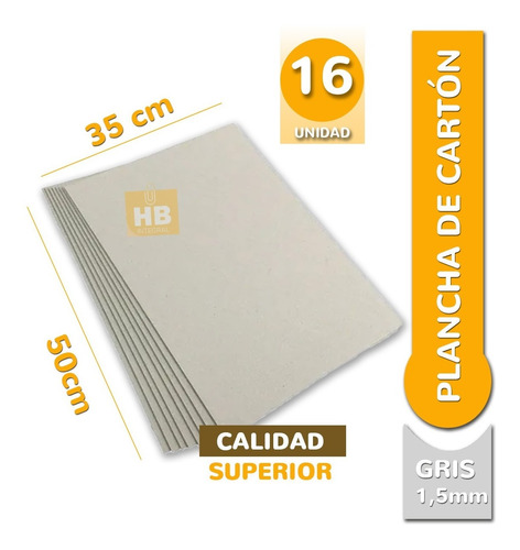 Plancha Cartón Gris 1,5mm 35x50cm - Pack X 16 Unidades