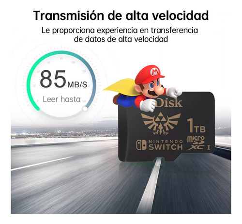 Memoria Micro Sd De 1 Tb Para Nintendo Switch 4k 100 Mb/s Adaptador Usb Incluido