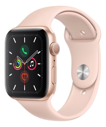 Imagem 1 de 3 de Apple Series 5 Watch (GPS) - Caixa de alumínio cor dourado de 44 mm - Pulseira esportiva rosa-areia