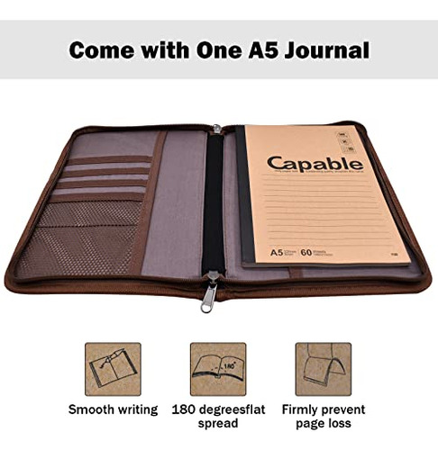 Funda A5 Marrón Con Doble Cremallera Y Soporte Bolígrafo