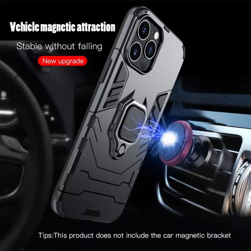 Carcasa Para iPhone 12 Pro Max Negra Antigolpe Anillo Metal