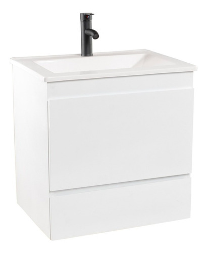 Mueble para baño Eka Sanitarios Milan con mesada de 60cm de ancho, 60cm de alto y 46cm de profundidad con bacha y mueble color blanco con un agujero para grifería