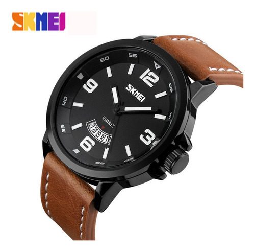 Relojes De Piel Skmei Fashion Quartz Calendar Color De La Correa Brown/black